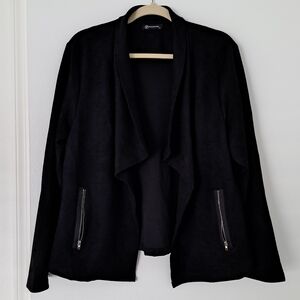 Pretty Garden Faux Suede Open Front Cropped Coat Black XL